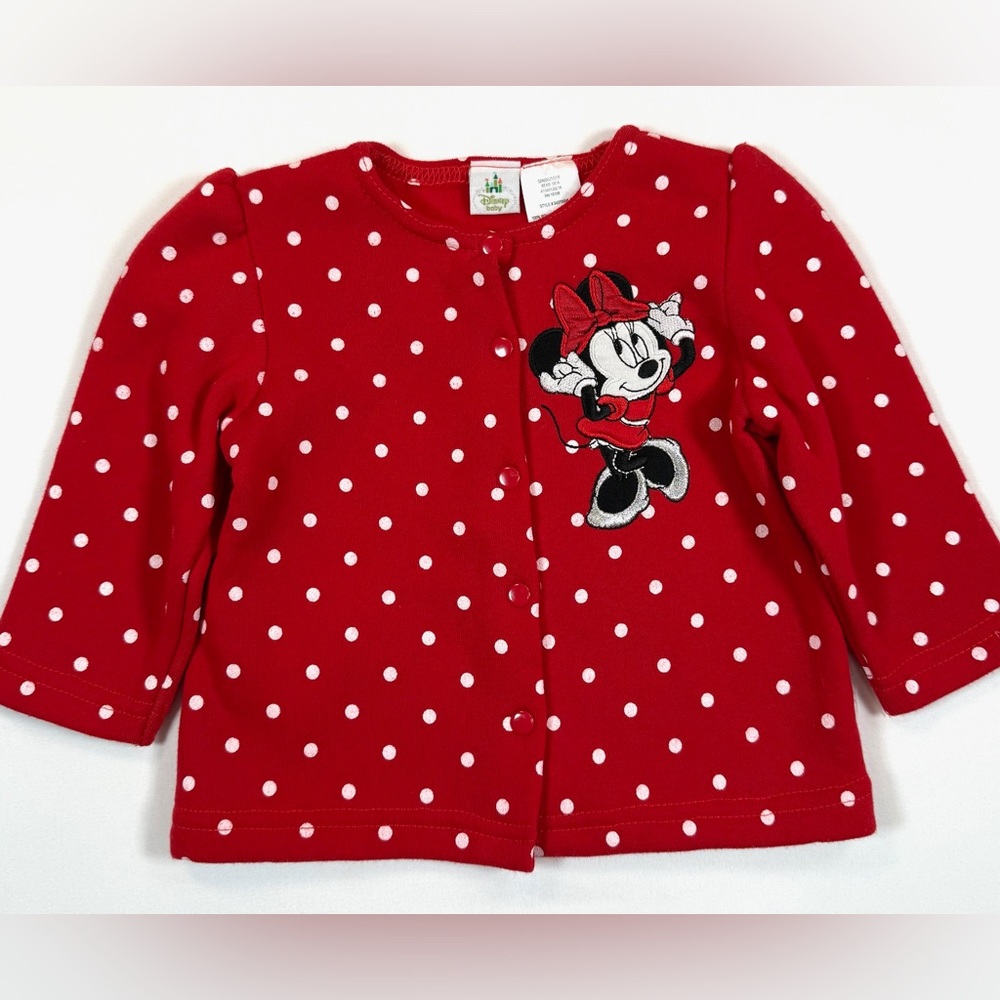 DISNEY‎ BABY Girls' Minnie Mouse Polka Dot Embroidered Character Cardigan 3-6M